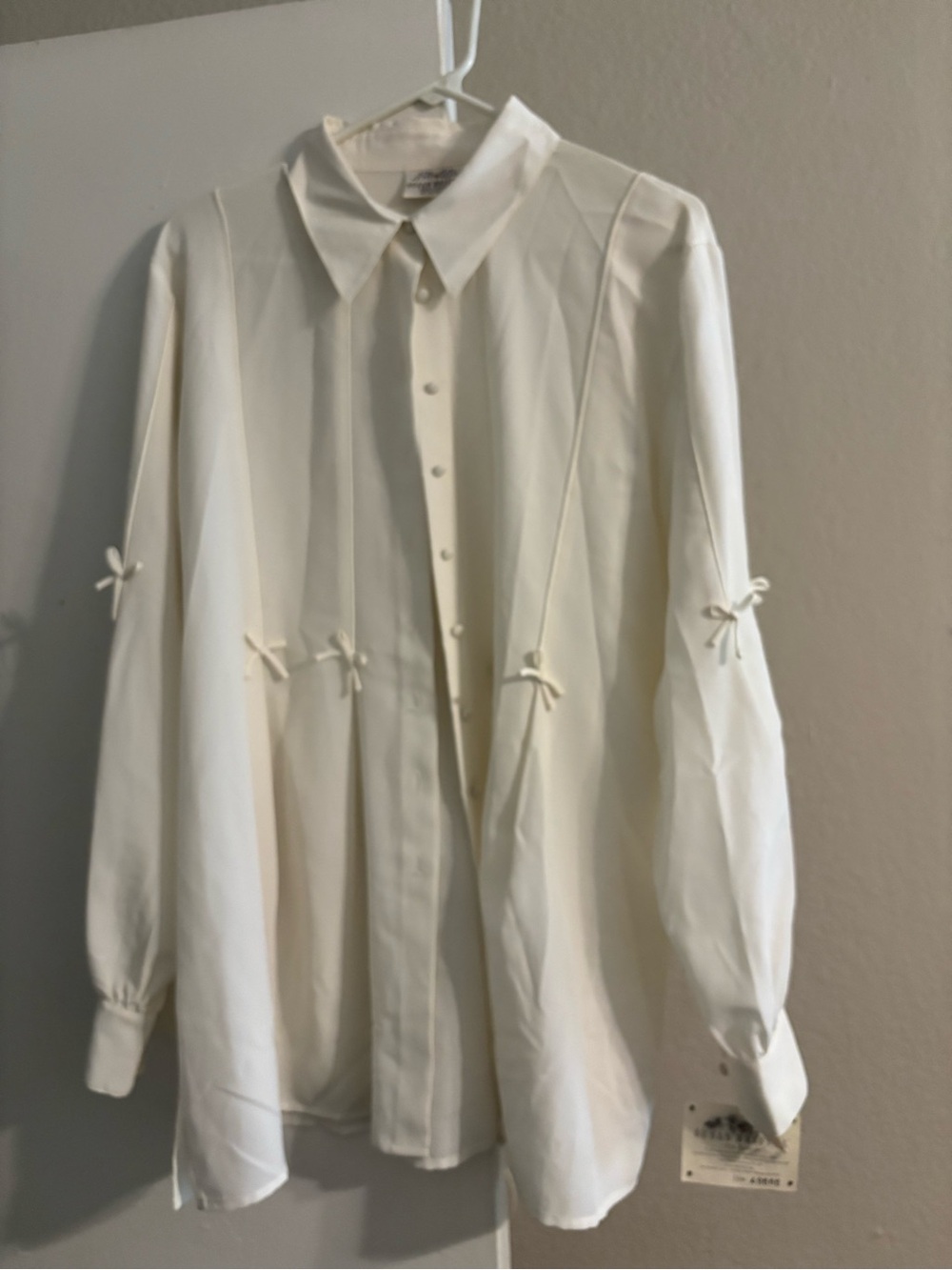 Women’s Cream Button-Up Blouse with Tie Details